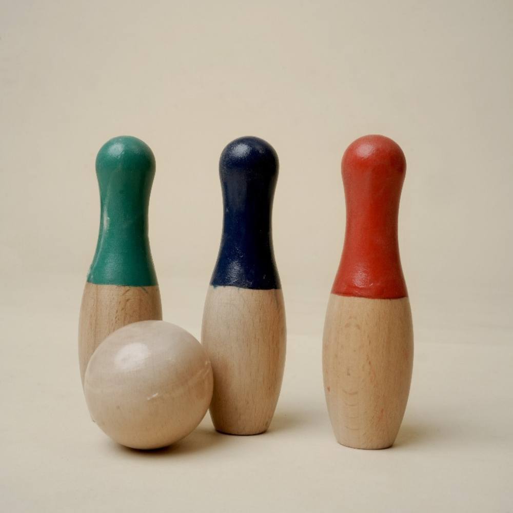 Wooden Bowling Game Set | 10 Pins & 2 Balls | Indoor bowling set for kid | Wooden skittles game