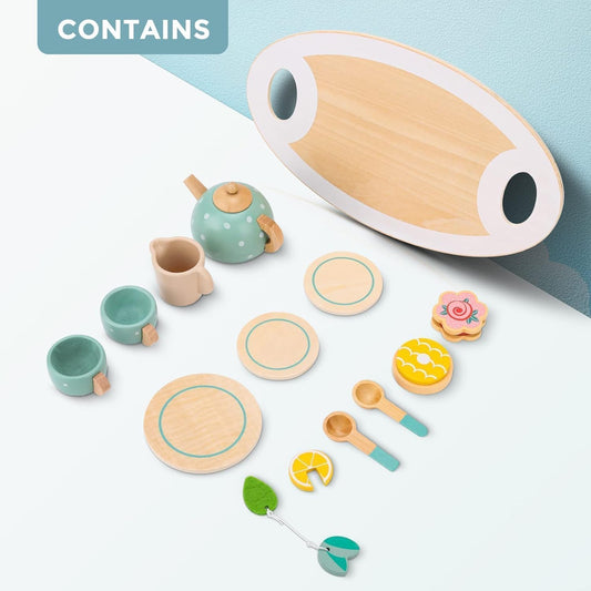 Beebox Wooden Afternoon Tea Set – Pretend Play Tea Party Toy for Kids