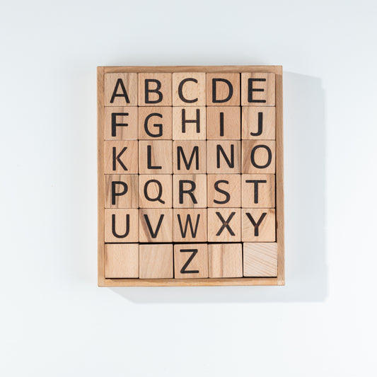 4-in-1 Wooden Learning Block Set - 30 Large Blocks - 4 side Engraved | Building blocks | Montessori toys | Baby learning toys | Educational wooden toys | Wooden alphabet blocks | Wooden learning toys