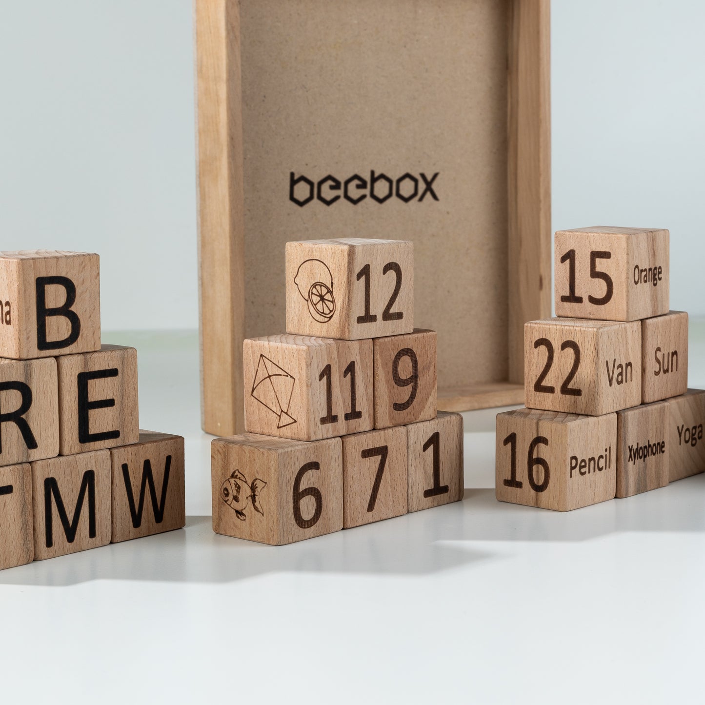 4-in-1 Wooden Learning Block Set - 30 Large Blocks - 4 side Engraved | Building blocks | Montessori toys | Baby learning toys | Educational wooden toys | Wooden alphabet blocks | Wooden learning toys