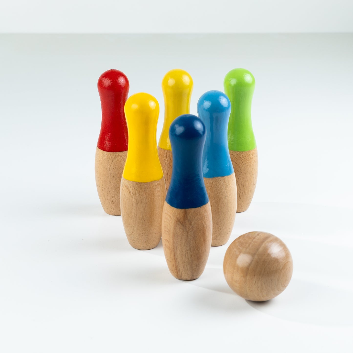 Wooden Bowling Game Set | 10 Pins & 2 Balls | Indoor bowling set for kid | Wooden skittles game