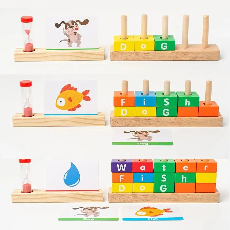 Beebox's Five Pillars Spelling Game | Wooden Word-Building Toy for Early Literacy and Language Skills Development