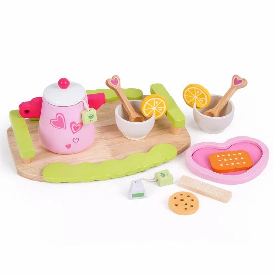 Beebox Pink Afternoon Tea Set – Wooden Pretend Play Tea Party Toy for Kids