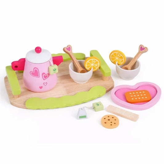 Beebox Pink Afternoon Tea Set – Wooden Pretend Play Tea Party Toy for Kids