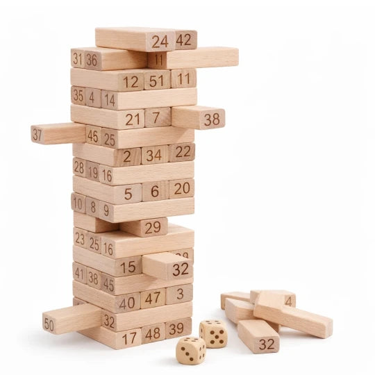 Natural Wooden Jenga 54-Piece Stacking & Balance Game for Kids | Beebox