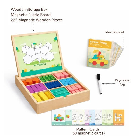 Beebox Wooden Magnetic Geometry Puzzle – Montessori Educational Toy for Kids