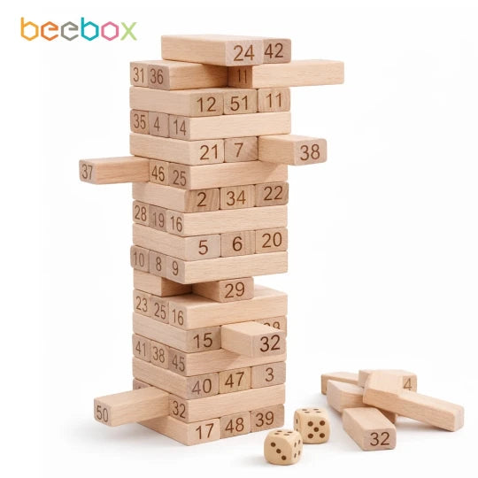 Natural Wooden Jenga 54-Piece Stacking & Balance Game for Kids | Beebox