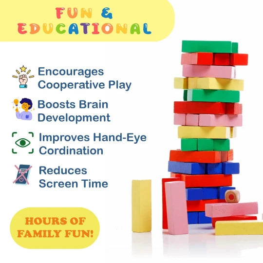Wooden Zenga 54-Piece Balance Tower Game for Kids | Beebox