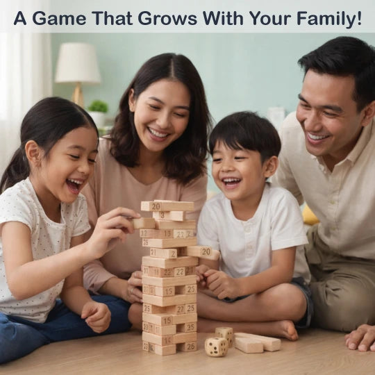 Natural Wooden Jenga 54-Piece Stacking & Balance Game for Kids | Beebox