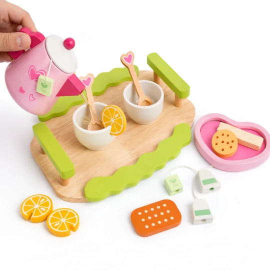 Beebox Pink Afternoon Tea Set – Wooden Pretend Play Tea Party Toy for Kids