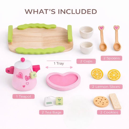 Beebox Pink Afternoon Tea Set – Wooden Pretend Play Tea Party Toy for Kids