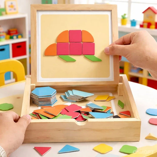 Beebox Wooden Magnetic Geometry Puzzle – Montessori Educational Toy for Kids