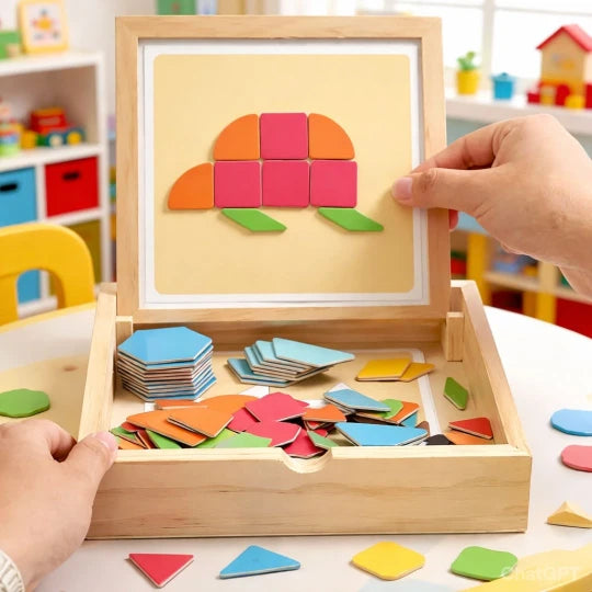 Beebox Wooden Magnetic Geometry Puzzle – Montessori Educational Toy for Kids