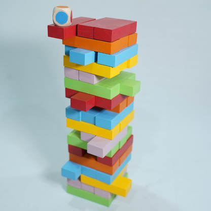 WOODEN TOWER BLOCKS 54 PCS. & 1 DICE WITH COLOR