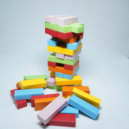 WOODEN TOWER BLOCKS 54 PCS. & 1 DICE WITH COLOR