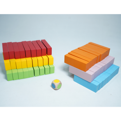 WOODEN TOWER BLOCKS 54 PCS. & 1 DICE WITH COLOR