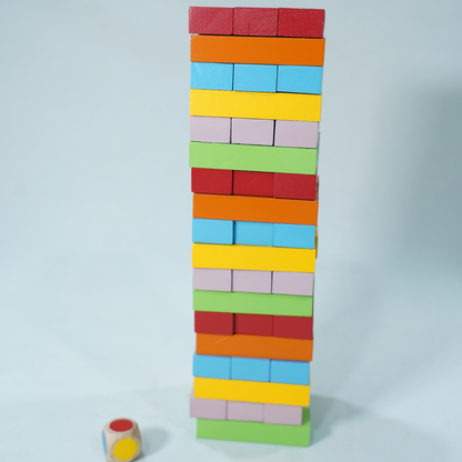 WOODEN TOWER BLOCKS 54 PCS. & 1 DICE WITH COLOR