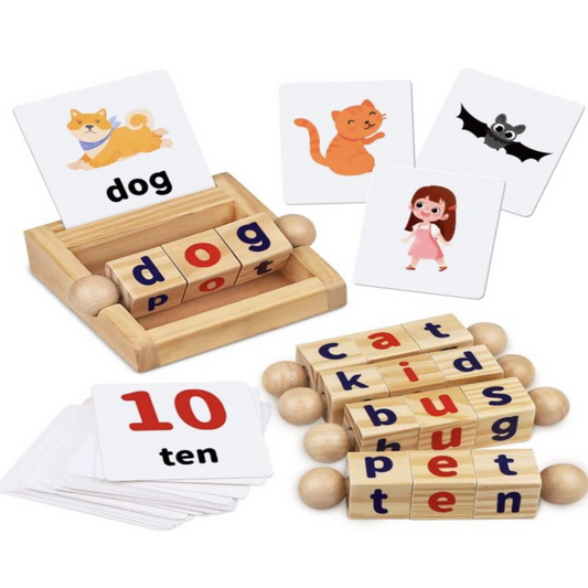 Wooden Spelling Blocks | Word Reading Blocks Game | Wooden Word Reading Blocks with Spelling Cards
