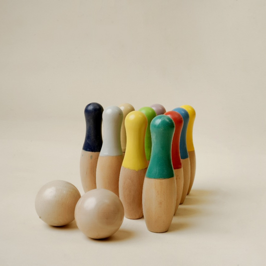 Wooden Bowling Game Set | 10 Pins & 2 Balls | Indoor bowling set for kid | Wooden skittles game