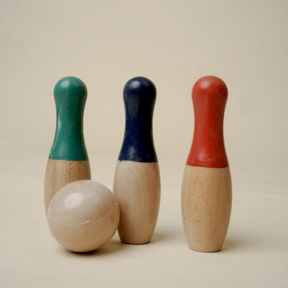 Wooden Bowling Game Set | 10 Pins & 2 Balls | Indoor bowling set for kid | Wooden skittles game