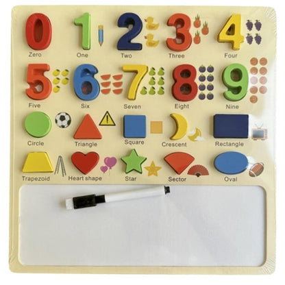 Beebox's Wooden Math & Shape Discovery Board | Montessori Puzzle with Marker | Fun Educational Toy for Toddlers | Learning Numbers, Shapes, and Writing Skills