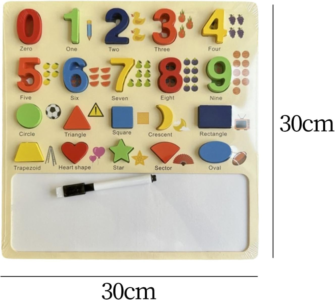 Beebox's Wooden Math & Shape Discovery Board | Montessori Puzzle with Marker | Fun Educational Toy for Toddlers | Learning Numbers, Shapes, and Writing Skills