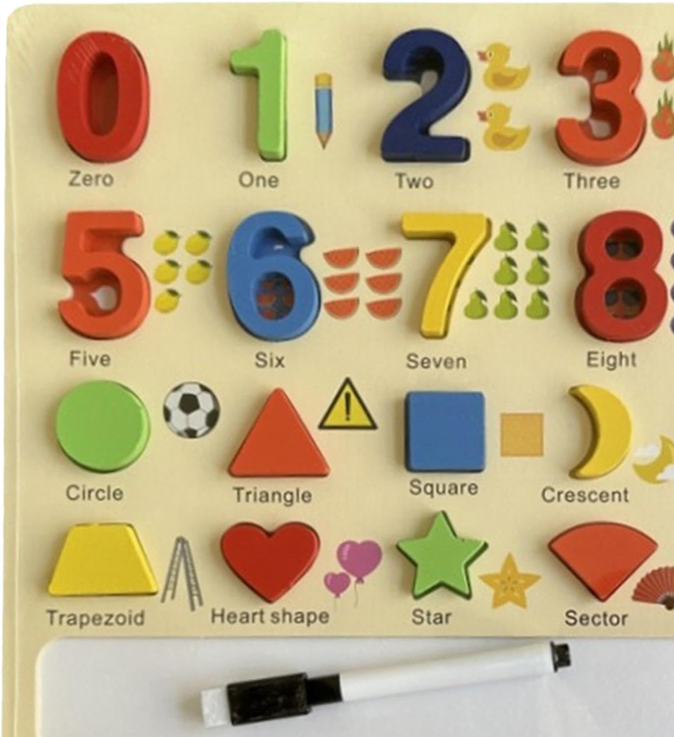 Beebox's Wooden Math & Shape Discovery Board | Montessori Puzzle with Marker | Fun Educational Toy for Toddlers | Learning Numbers, Shapes, and Writing Skills