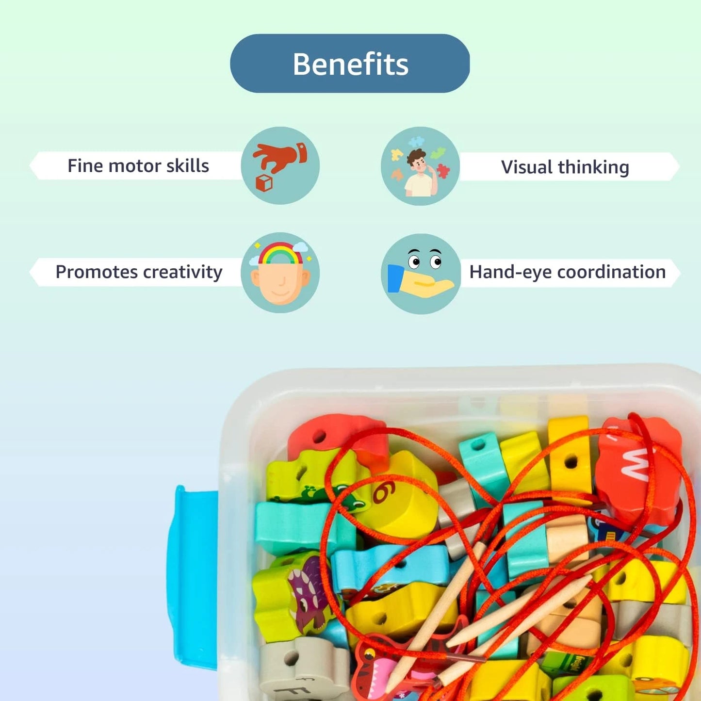 Beebox Wooden Lacing Toy – 42pcs Fine Motor Skills & Creative Learning Set for Kids