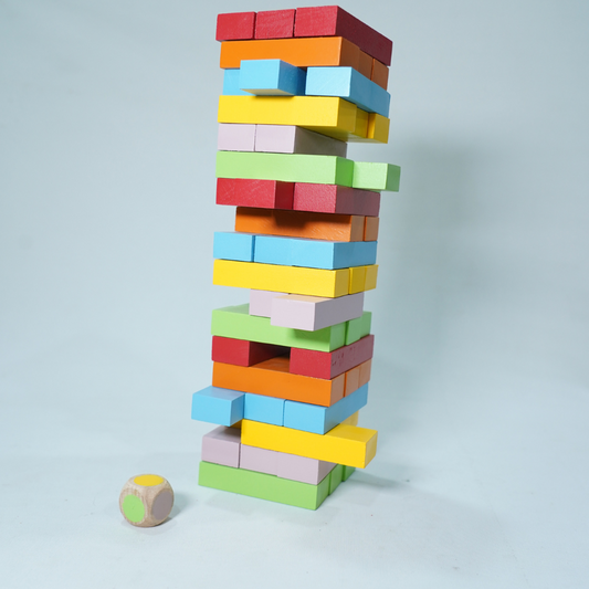 WOODEN TOWER BLOCKS 54 PCS. & 1 DICE WITH COLOR