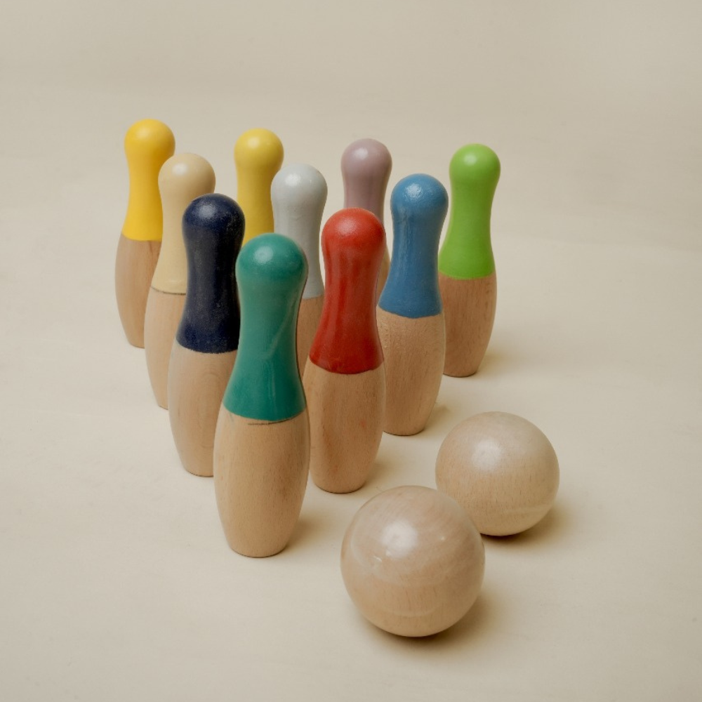 Wooden Bowling Game Set | 10 Pins & 2 Balls | Indoor bowling set for kid | Wooden skittles game