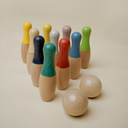 Wooden Bowling Game Set | 10 Pins & 2 Balls | Indoor bowling set for kid | Wooden skittles game