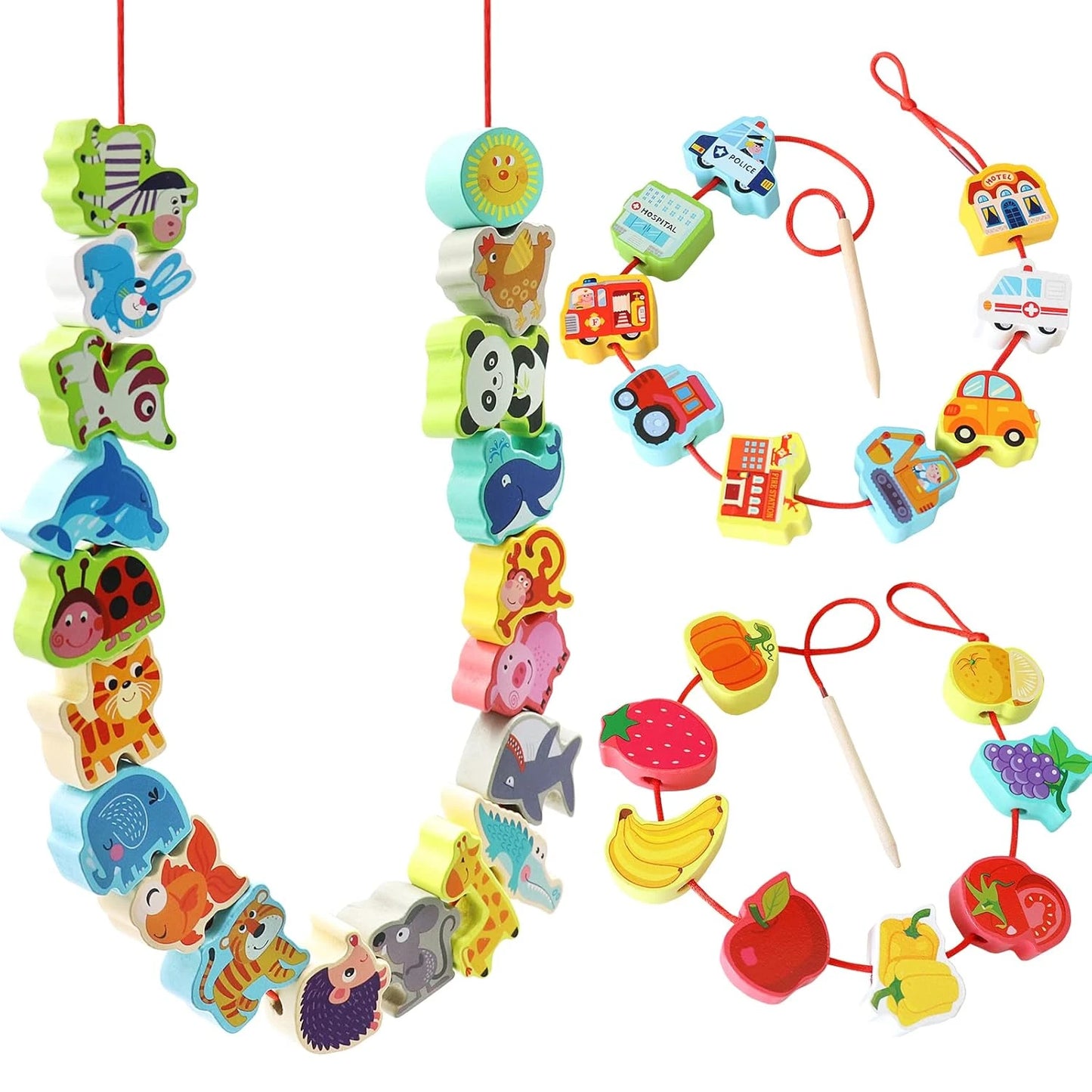 Beebox Wooden Lacing Toy – 42pcs Fine Motor Skills & Creative Learning Set for Kids