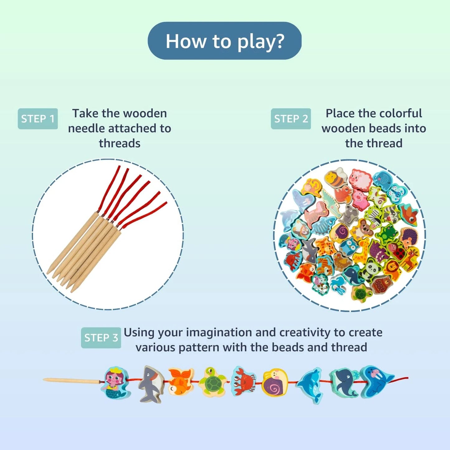 Beebox Wooden Lacing Toy – 42pcs Fine Motor Skills & Creative Learning Set for Kids