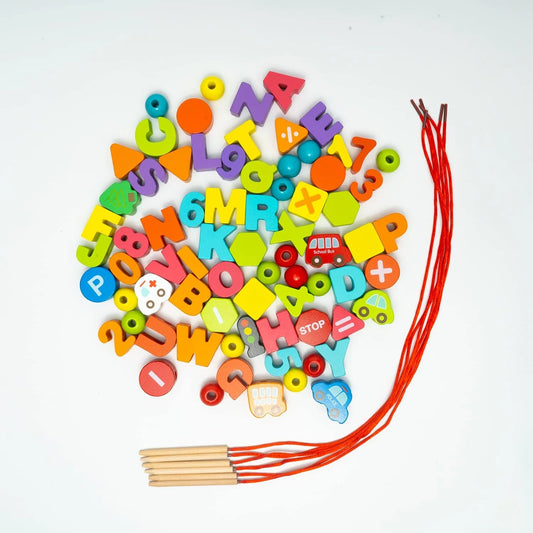 Beebox Wooden Lacing Toy – 42pcs Fine Motor Skills & Creative Learning Set for Kids