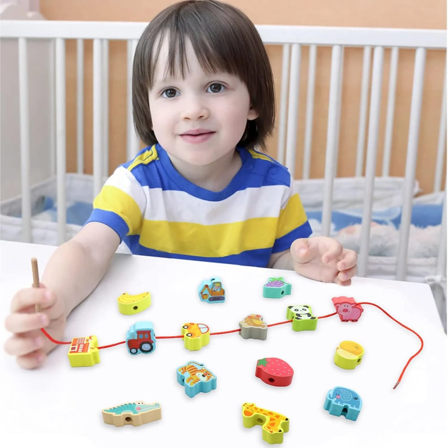 Beebox Wooden Lacing Toy – 42pcs Fine Motor Skills & Creative Learning Set for Kids