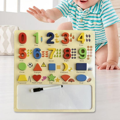 Beebox's Wooden Math & Shape Discovery Board | Montessori Puzzle with Marker | Fun Educational Toy for Toddlers | Learning Numbers, Shapes, and Writing Skills