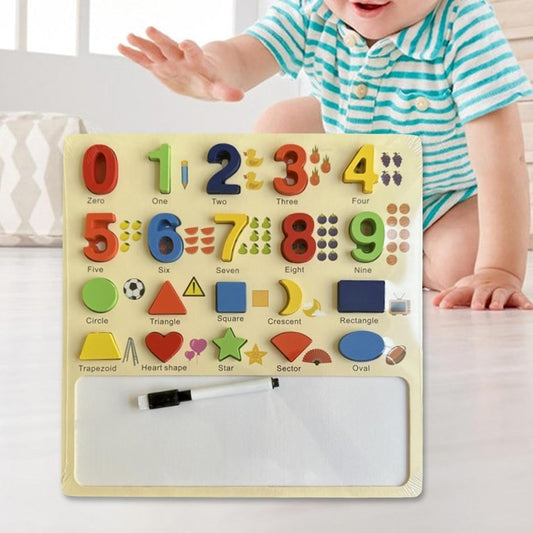 Beebox's Wooden Math & Shape Discovery Board | Montessori Puzzle with Marker | Fun Educational Toy for Toddlers | Learning Numbers, Shapes, and Writing Skills