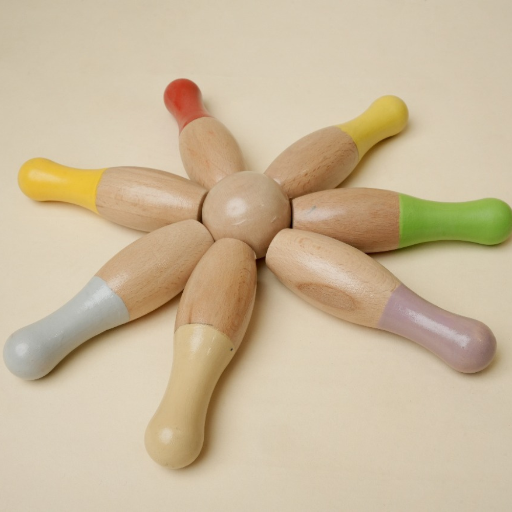 Wooden Bowling Game Set | 10 Pins & 2 Balls | Indoor bowling set for kid | Wooden skittles game