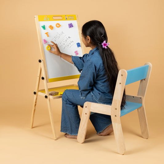 Beebox Wooden Easel Board | Easel For Kids With Chalkboard & Whiteboard | Adjustable Wooden 2-In-1 Drawing Board | (2+ Years) for Home Art & Study