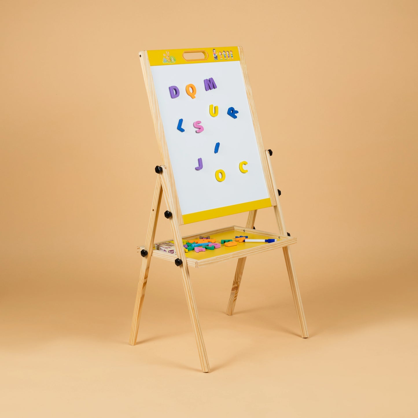 Beebox Wooden Easel Board | Easel For Kids With Chalkboard & Whiteboard | Adjustable Wooden 2-In-1 Drawing Board | (2+ Years) for Home Art & Study