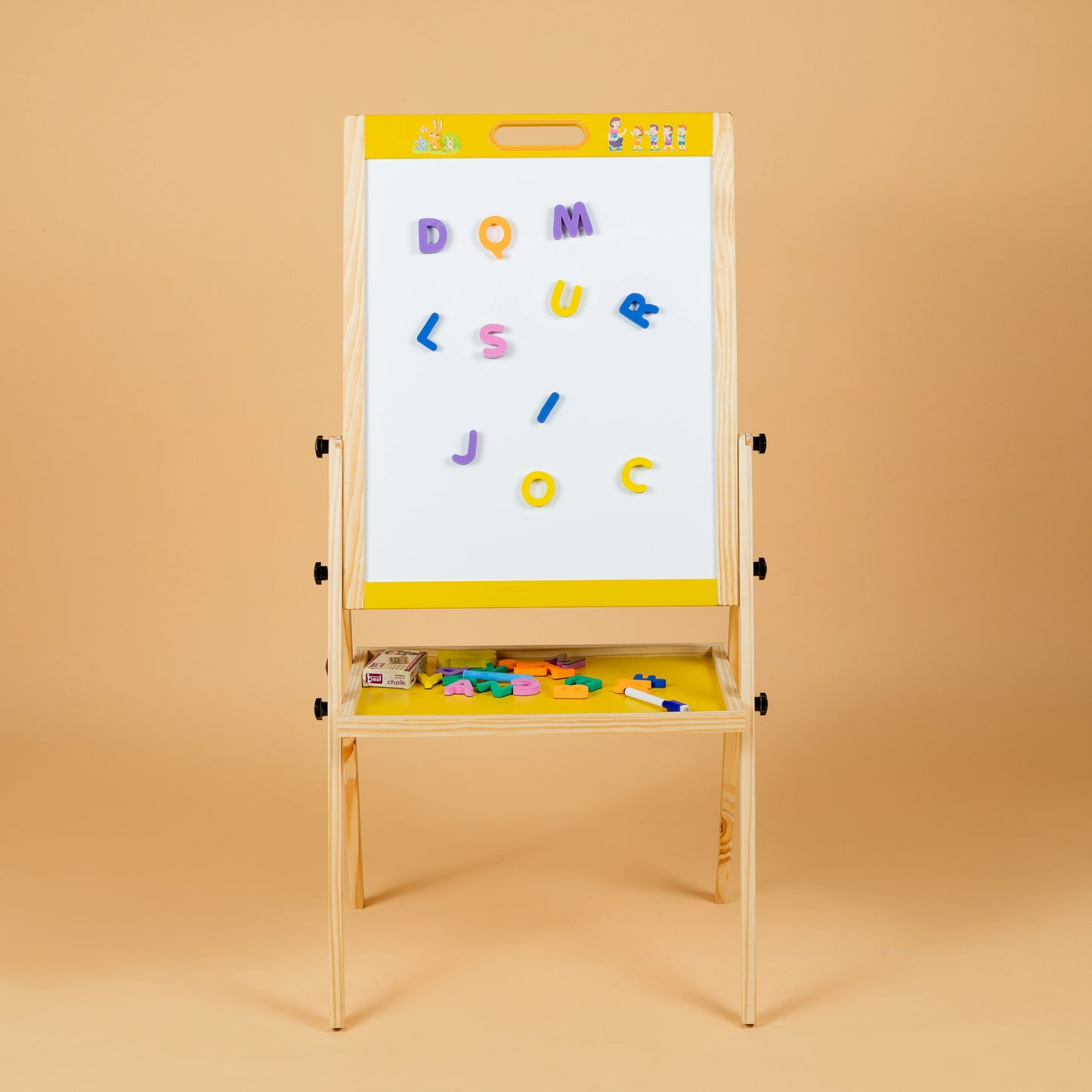 Beebox Wooden Easel Board | Easel For Kids With Chalkboard & Whiteboard | Adjustable Wooden 2-In-1 Drawing Board | (2+ Years) for Home Art & Study