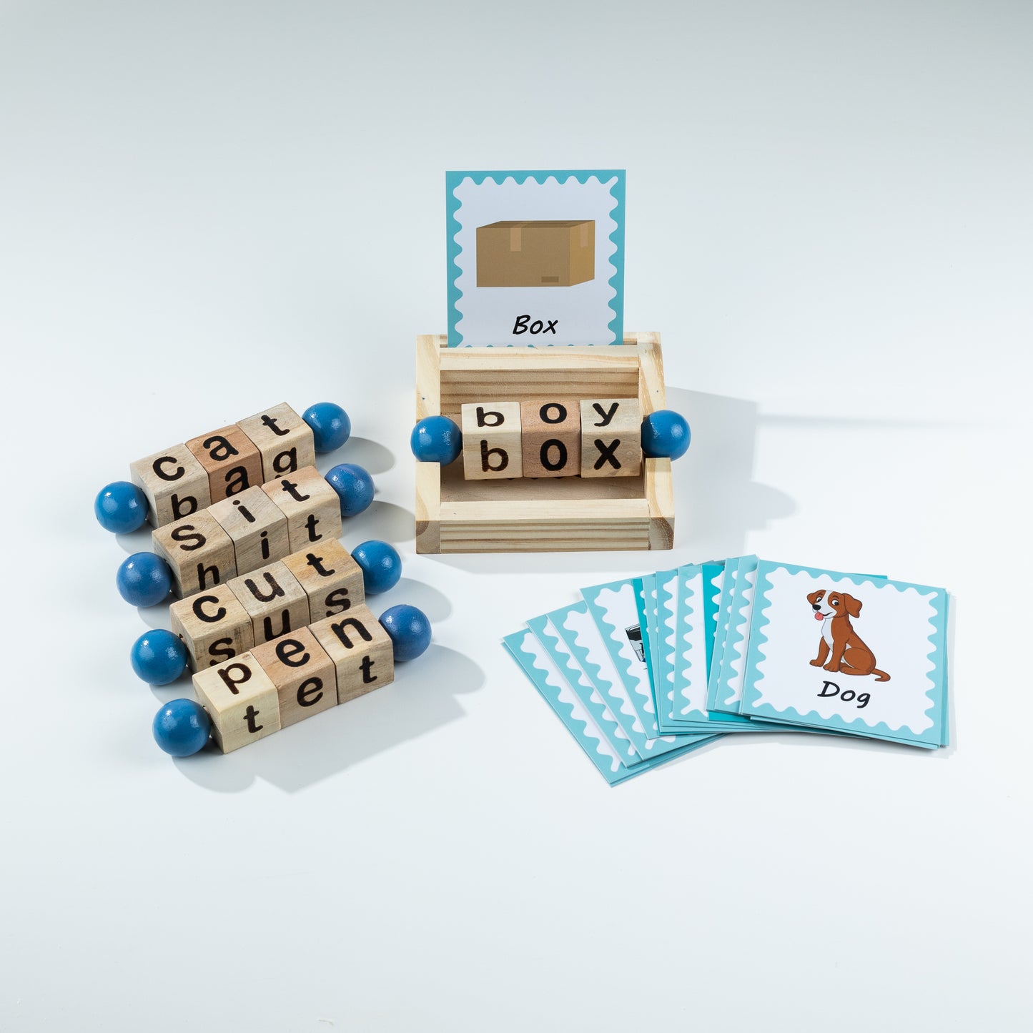 Wooden Spelling Blocks | Word Reading Blocks Game | Wooden Word Reading Blocks with Spelling Cards