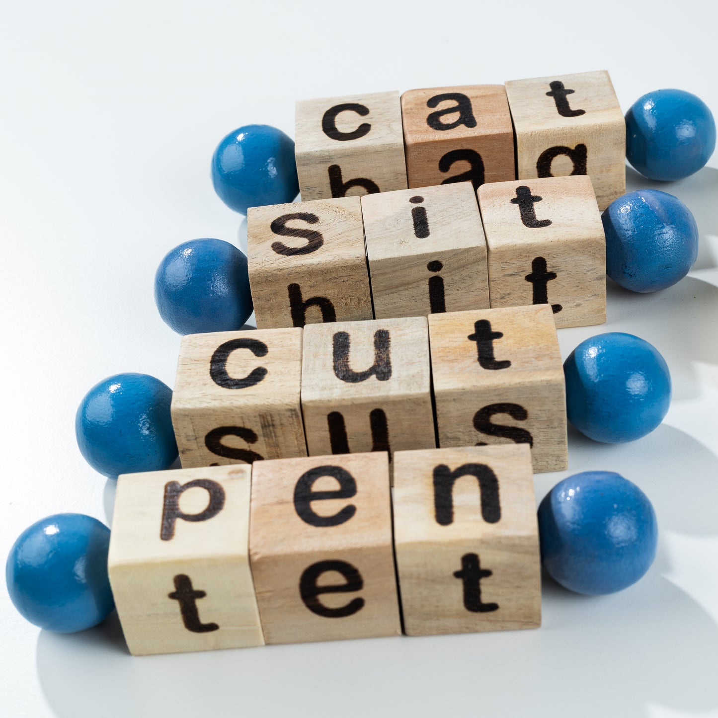 Wooden Spelling Blocks | Word Reading Blocks Game | Wooden Word Reading Blocks with Spelling Cards