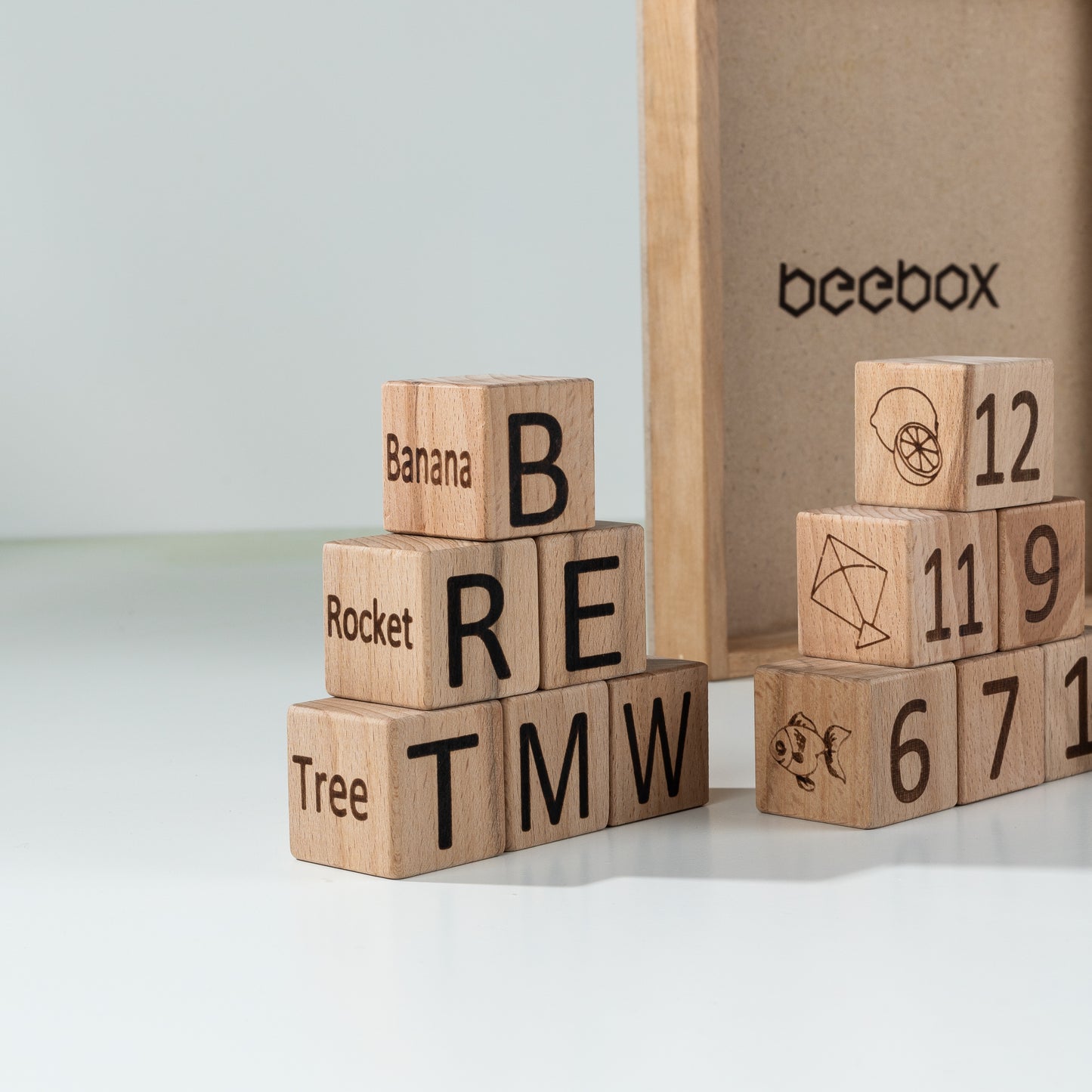 4-in-1 Wooden Learning Block Set - 30 Large Blocks - 4 side Engraved | Building blocks | Montessori toys | Baby learning toys | Educational wooden toys | Wooden alphabet blocks | Wooden learning toys