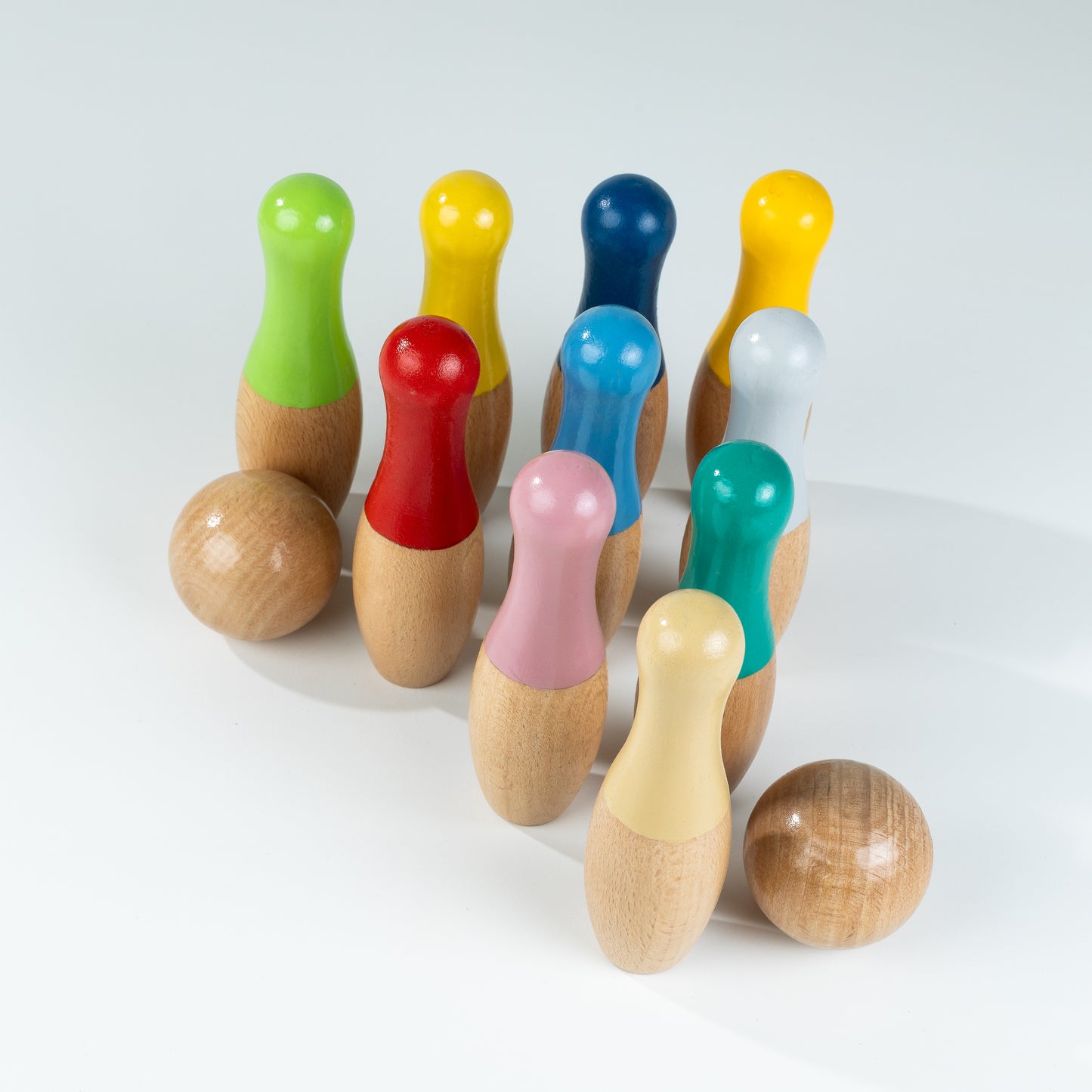 Wooden Bowling Game Set | 10 Pins & 2 Balls | Indoor bowling set for kid | Wooden skittles game