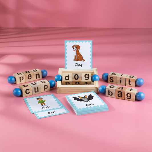 Wooden Spelling Blocks | Word Reading Blocks Game | Wooden Word Reading Blocks with Spelling Cards