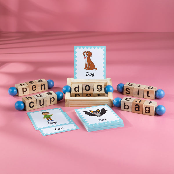 Wooden Spelling Blocks | Word Reading Blocks Game | Wooden Word Reading Blocks with Spelling Cards