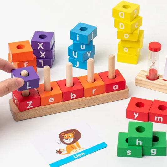 Beebox's Five Pillars Spelling Game | Wooden Word-Building Toy for Early Literacy and Language Skills Development